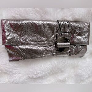 Jimmy Choo silver snakeskin fold over clutch